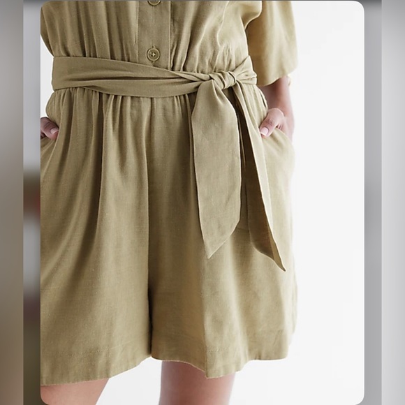Express linen blend button up tie waist romper - Picture 5 of 16